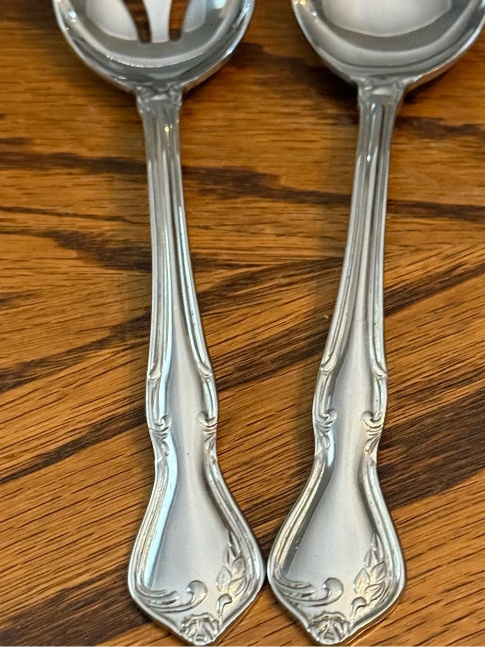 Reed & Barton Silver Tone Ornate Solid and Slotted Serving Spoons